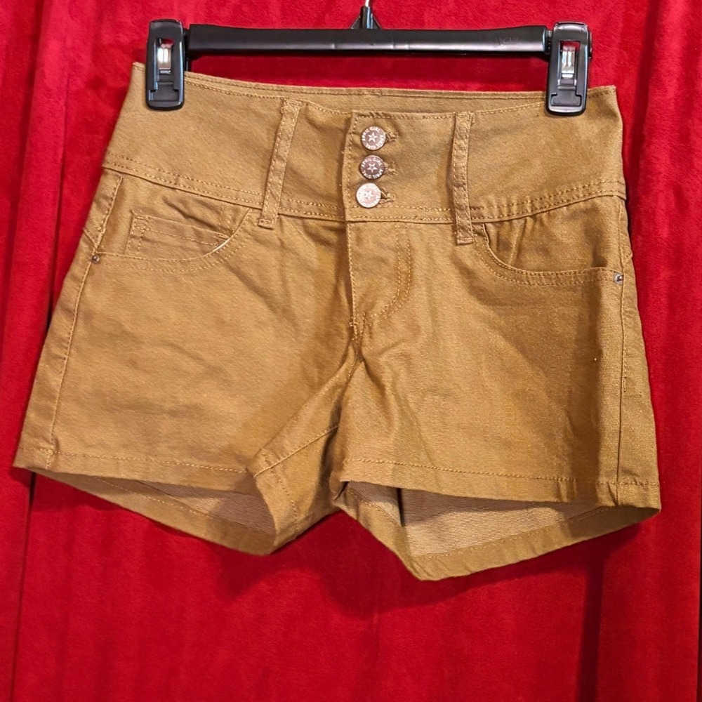 April Girl High Waist Shorts Womens Size 3 Brown Good 3-Button Stretch Denim